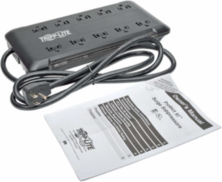 10-Outlet Surge Protector, 6 ft Cord, 2880 Joules, Black Housing