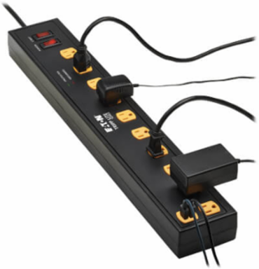 Surge Protector, 10-Outlet with Swivel Light Bars, 2 USB Ports, 6 ft Cord, 1350 Joules, Black