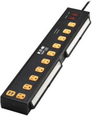 Surge Protector, 10-Outlet with Swivel Light Bars, 2 USB Ports, 6 ft Cord, 1350 Joules, Black