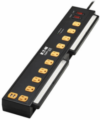Surge Protector, 10-Outlet with Swivel Light Bars, 2 USB Ports, 6 ft Cord, 1350 Joules, Black