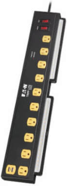 Surge Protector, 10-Outlet with Swivel Light Bars, 2 USB Ports, 6 ft Cord, 1350 Joules, Black