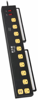 Surge Protector, 10-Outlet with Swivel Light Bars, 2 USB Ports, 6 ft Cord, 1350 Joules, Black