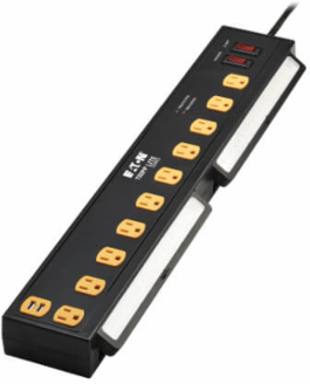 Surge Protector, 10-Outlet with Swivel Light Bars, 2 USB Ports, 6 ft Cord, 1350 Joules, Black