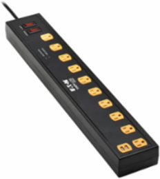 Surge Protector, 10-Outlet with Swivel Light Bars, 2 USB Ports, 6 ft Cord, 1350 Joules, Black