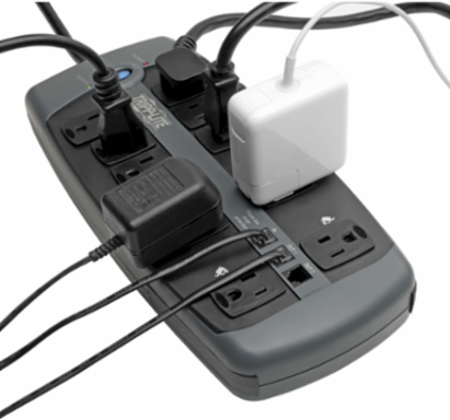 10-Outlet Surge Protector, 2395 Joules, 8 ft. Cord, Black Housing