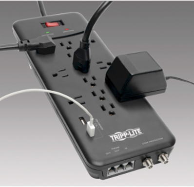 12-Outlet Surge Protector 4320 Joules, 8 ft Cord, 2 USB Ports, Black