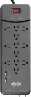 12-Outlet Surge Protector 4320 Joules, 8 ft Cord, 2 USB Ports, Black