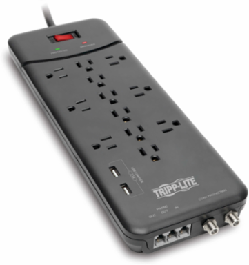 12-Outlet Surge Protector 4320 Joules, 8 ft Cord, 2 USB Ports, Black