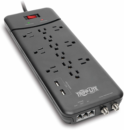 12-Outlet Surge Protector 4320 Joules, 8 ft Cord, 2 USB Ports, Black