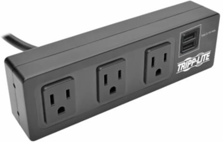 3-Outlet Surge Protector with Desk Clamp, 10 ft Cord, 510 Joules, 2 USB Ports