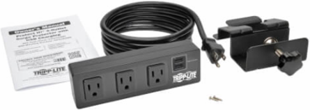 3-Outlet Surge Protector with Desk Clamp, 10 ft Cord, 510 Joules, 2 USB Ports