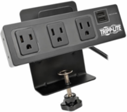 3-Outlet Surge Protector with Desk Clamp, 10 ft Cord, 510 Joules, 2 USB Ports