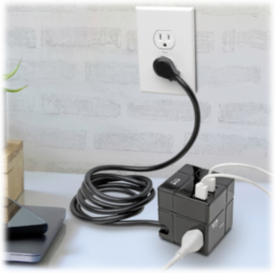 Cube Surge Protector, 3-Outlet, 5-15R, 6 USB Charging Ports, 1800 Joules, 8 ft Cord, Antimicrobial