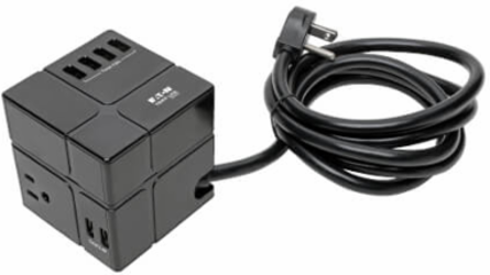 Cube Surge Protector, 3-Outlet, 5-15R, 6 USB Charging Ports, 1800 Joules, 8 ft Cord, Antimicrobial