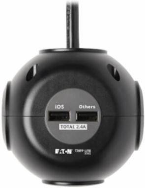 Spherical Surge Protector, 3-Outlet, 4 USB Ports, 540 Joules, 6 ft Cord, 5-15P, Black