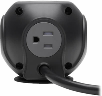 Spherical Surge Protector, 3-Outlet, 4 USB Ports, 540 Joules, 6 ft Cord, 5-15P, Black