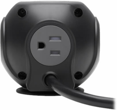 Spherical Surge Protector, 3-Outlet, 4 USB Ports, 540 Joules, 6 ft Cord, 5-15P, Black
