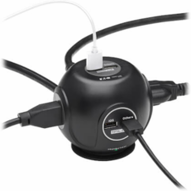 Spherical Surge Protector, 3-Outlet, 4 USB Ports, 540 Joules, 6 ft Cord, 5-15P, Black