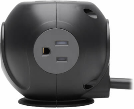 Spherical Surge Protector, 3-Outlet, 4 USB Ports, 540 Joules, 6 ft Cord, 5-15P, Black