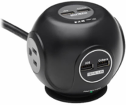 Spherical Surge Protector, 3-Outlet, 4 USB Ports, 540 Joules, 6 ft Cord, 5-15P, Black