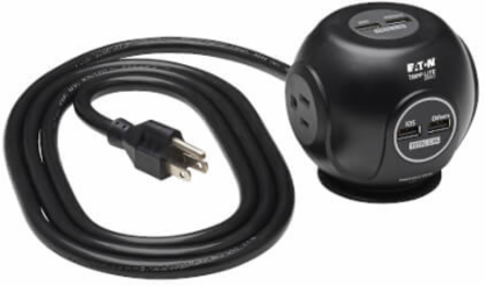 Spherical Surge Protector, 3-Outlet, 4 USB Ports, 8 ft Cord, 5-15P, Antimicrobial