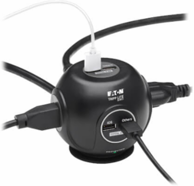 Spherical Surge Protector, 3-Outlet, 4 USB Ports, 8 ft Cord, 5-15P, Antimicrobial