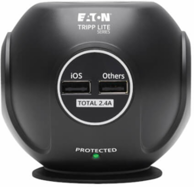 Spherical Surge Protector, 3-Outlet, 4 USB Ports, 8 ft Cord, 5-15P, Antimicrobial