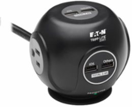 Spherical Surge Protector, 3-Outlet, 4 USB Ports, 8 ft Cord, 5-15P, Antimicrobial