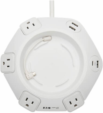 Conference Power Surge Protector, 4 Rotating Outlets, USB-C & 3 USB-A, 10 ft Cord, Antimicrobial