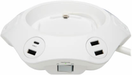 Conference Power Surge Protector, 4 Rotating Outlets, USB-C & 3 USB-A, 10 ft Cord, Antimicrobial