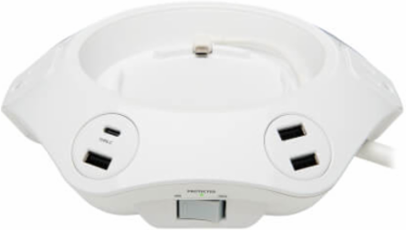 Conference Power Surge Protector, 4-Outlet, USB-C & 3 USB-A Ports, Micro-USB, 8 ft Cord