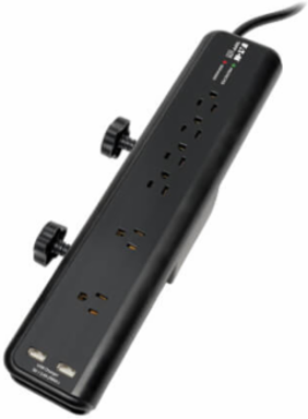 6-Outlet Clamp-Mount Surge Protector, 2100 Joules, 6 ft Cord, 2 USB Ports
