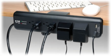 6-Outlet Clamp-Mount Surge Protector, 2100 Joules, 6 ft Cord, 2 USB Ports