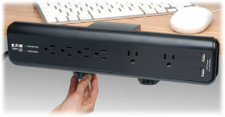 6-Outlet Clamp-Mount Surge Protector, 2100 Joules, 6 ft Cord, 2 USB Ports