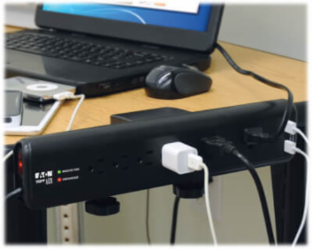 6-Outlet Clamp-Mount Surge Protector, 2100 Joules, 6 ft Cord, 2 USB Ports