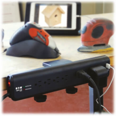 6-Outlet Clamp-Mount Surge Protector, 2100 Joules, 6 ft Cord, 2 USB Ports