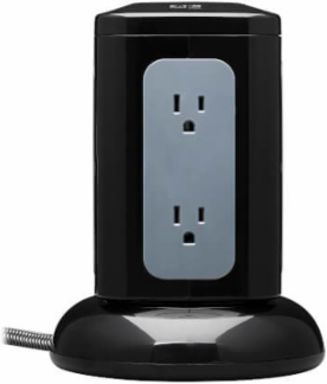 Surge Protector Tower, 6-Outlet, 3x USB-A, 1x USB-C, 1800 Joules, 8 ft Cord, Black