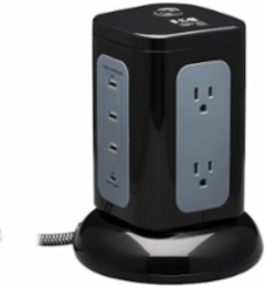 Surge Protector Tower, 6-Outlet, 3x USB-A, 1x USB-C, 1800 Joules, 8 ft Cord, Black