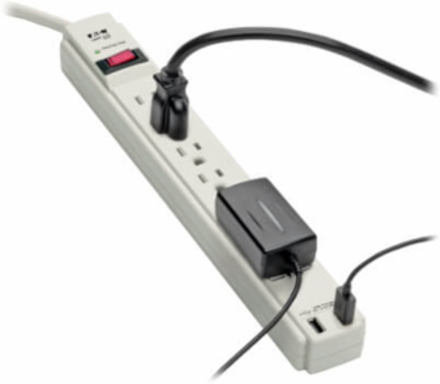 6-Outlet Surge Protector with 6 ft Cord, 990 Joules, 2 USB Charging Ports