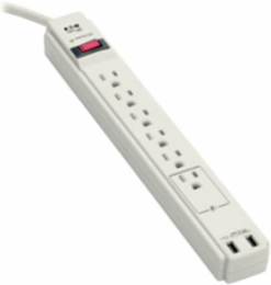 6-Outlet Surge Protector with 6 ft Cord, 990 Joules, 2 USB Charging Ports