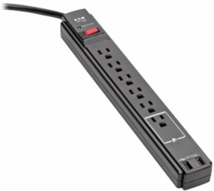 6-Outlet Surge Protector with 990 Joules, 6 ft Cord, 2 USB Ports (2.1A)