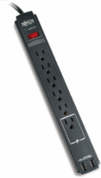 6-Outlet Surge Protector with 6 ft Cord, 990 Joules, 2 USB Ports