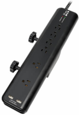 Surge Protector, 6-Outlet, 2 USB Ports, 8 ft Cord, 5-15P, 2100 Joules, Antimicrobial, Black