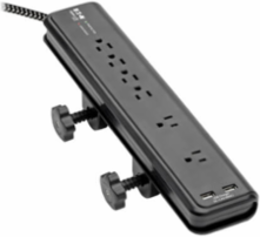 Surge Protector, 6-Outlet, 2 USB Ports, 8 ft Cord, 5-15P, 2100 Joules, Antimicrobial, Black