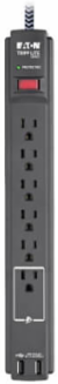 Surge Protector, 6-Outlet, 2 USB Ports, 10 ft Cord, 5-15P, 990 Joules, Antimicrobial, Black