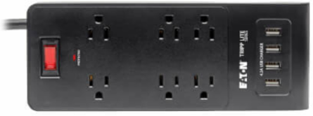 6-Outlet Surge Protector with 4 USB Ports, 900 Joules, 6 ft Cord