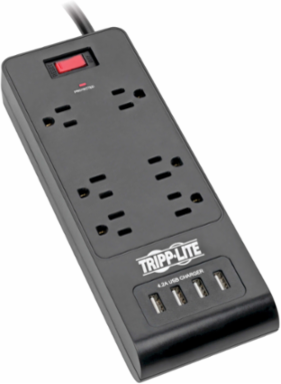 6-Outlet Surge Protector with 4 USB Ports, 900 Joules, 6 ft Cord