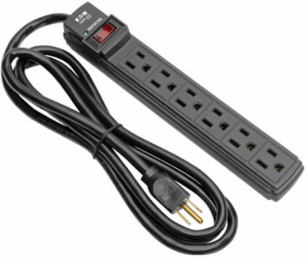6-Outlet Surge Protector, 6 ft Cord, 360 Joules, Diagnostic LED, Black Housing