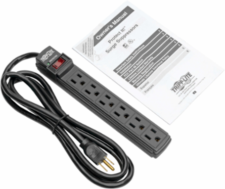 6-Outlet Surge Protector, 6 ft Cord, 360 Joules, Diagnostic LED, Black Housing