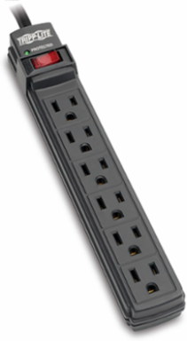 6-Outlet Surge Protector, 6 ft Cord, 360 Joules, Diagnostic LED, Black Housing